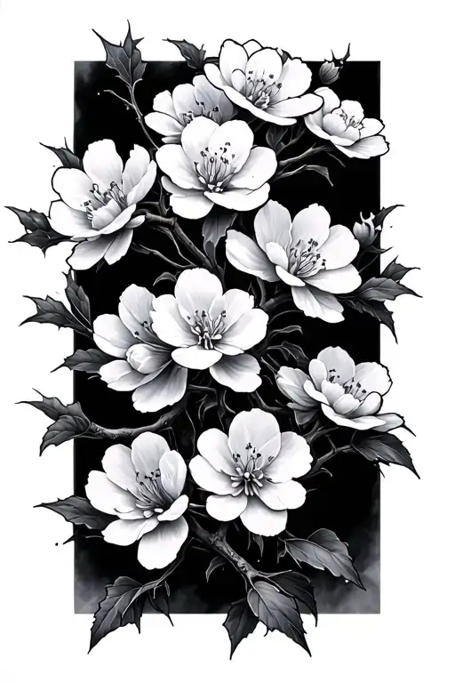 Dark Tree Branch Sakura Flowers