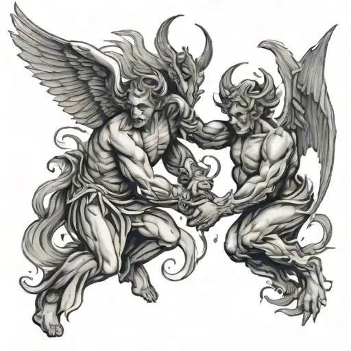 Angel And Demon Fighting Each Other