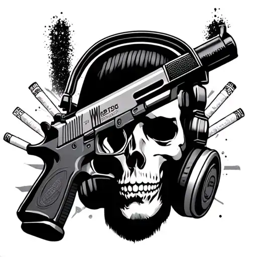 Air Soft Gun With Dj Head Phones And Cod And Cigarettes