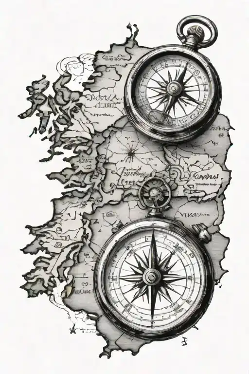 An Old Compass Pointed Out A Map Of Scotland