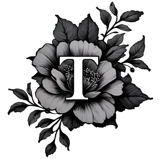 Flower Vine With T And I Initials Intertwined
