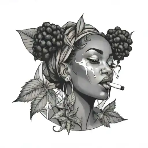 Black Girl Smoking Weed Leaf Intertwined