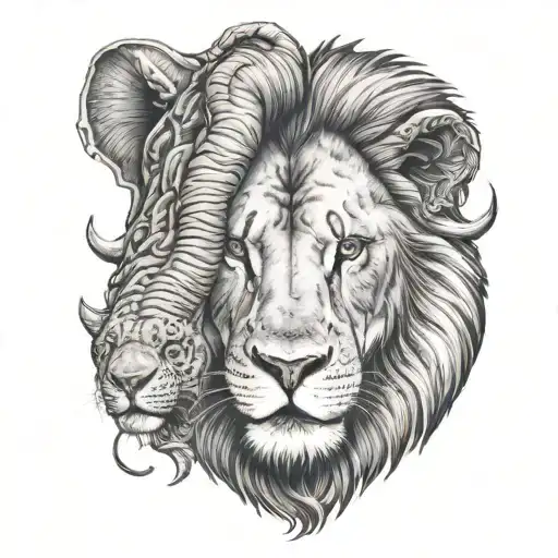 Half Lion And Elephant Head Blended