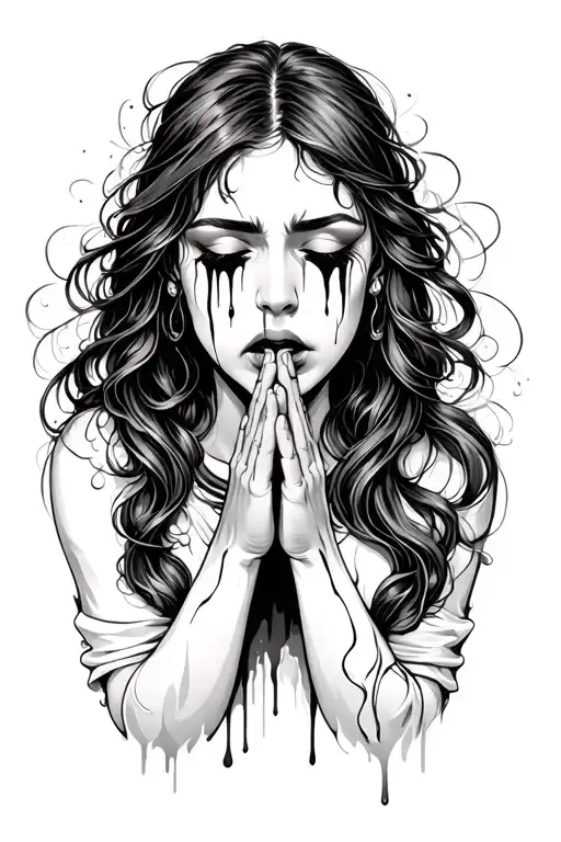 Woman Crying Tears Of Blood While Praying