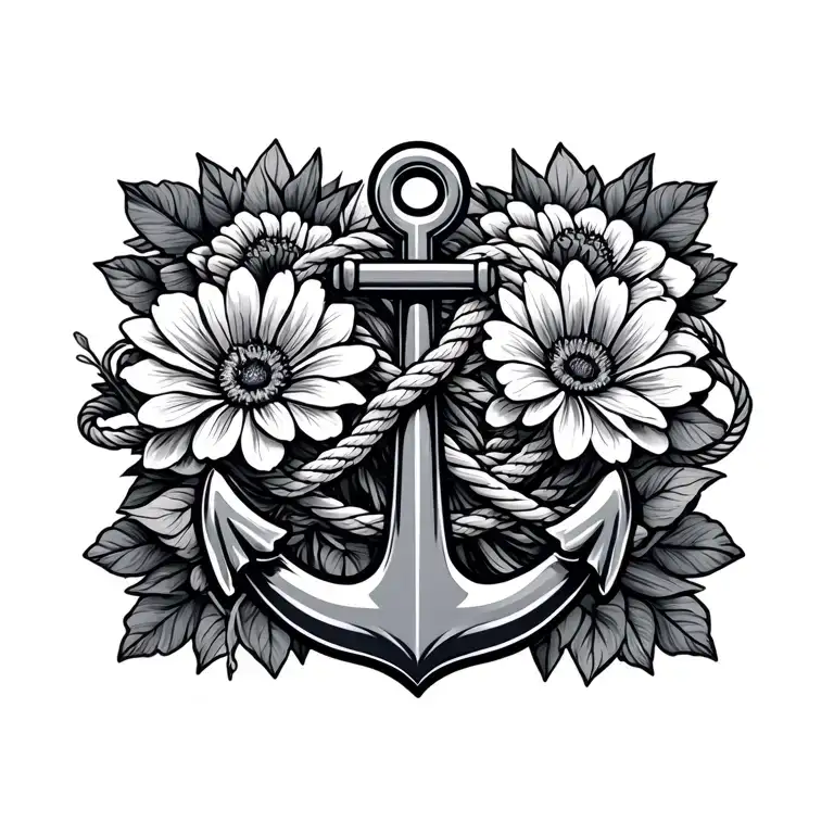 Anchor With Infinity Symbol And Rope With September Flower