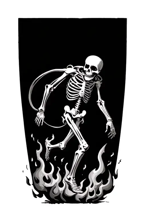 Skelton Walking On Fire Surrounded