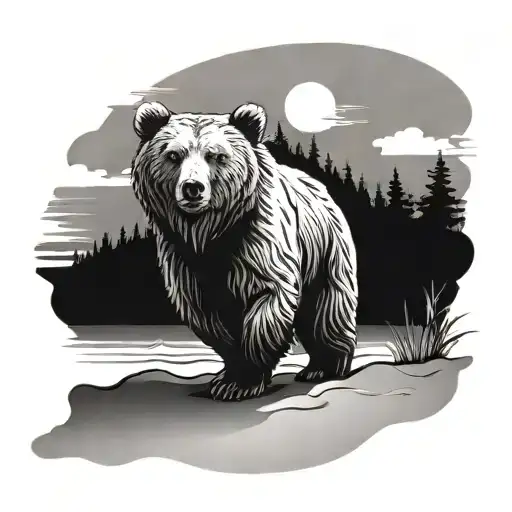 Brown Bear And Beach Landscape