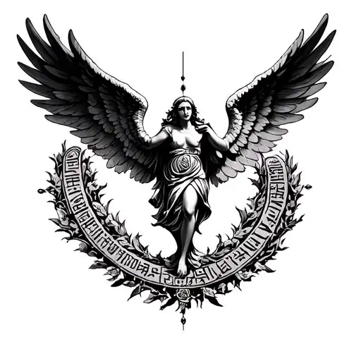 Ancient Sumerian Cuneiform Around Gothic Falling Angel