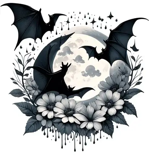 Night Settings Bats Rainy Flowers Closed Up Clouds Moon
