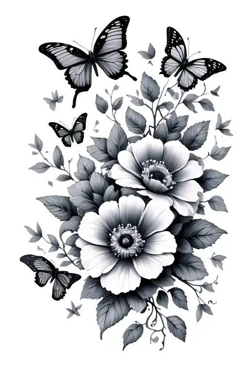 Thin Birth Month Flower Vine Wrapping To Hand Tattoo Of Butterflies