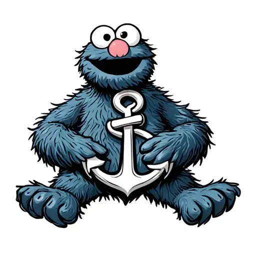 Cookie Monster With An Anchor Intertwined Representing The Client's