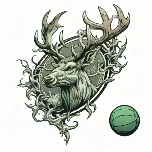 Green Basketball With Brown Deer Antlers
