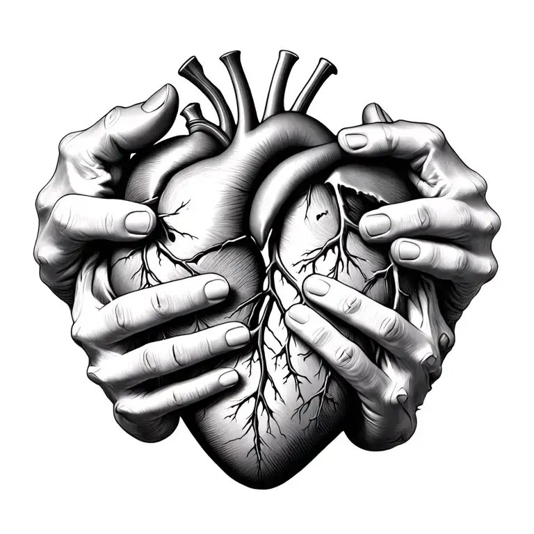 Anatomic Human Heart Ripped In Two By Hands