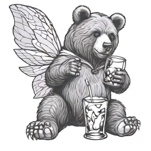 Bear Holding A Glass With Tinkerbell Inside