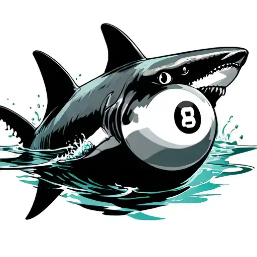 Eight Ball And A Shark Swimming