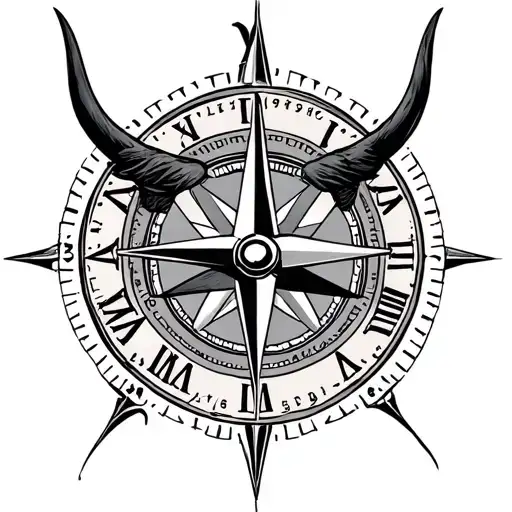 Bull And Roman Numerals And Compass Surrounded