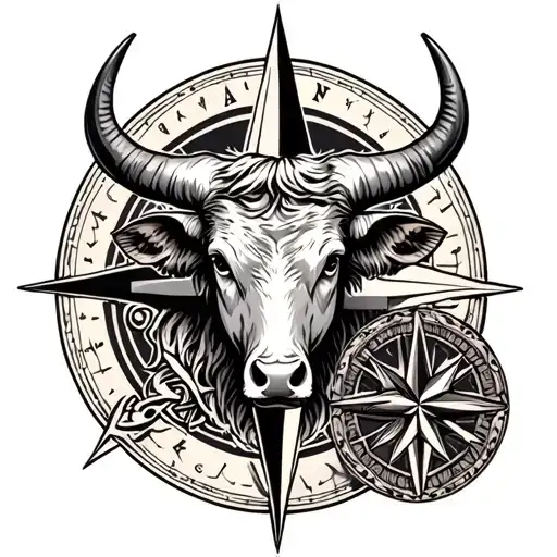 Taurus Bull And Compass Intertwined