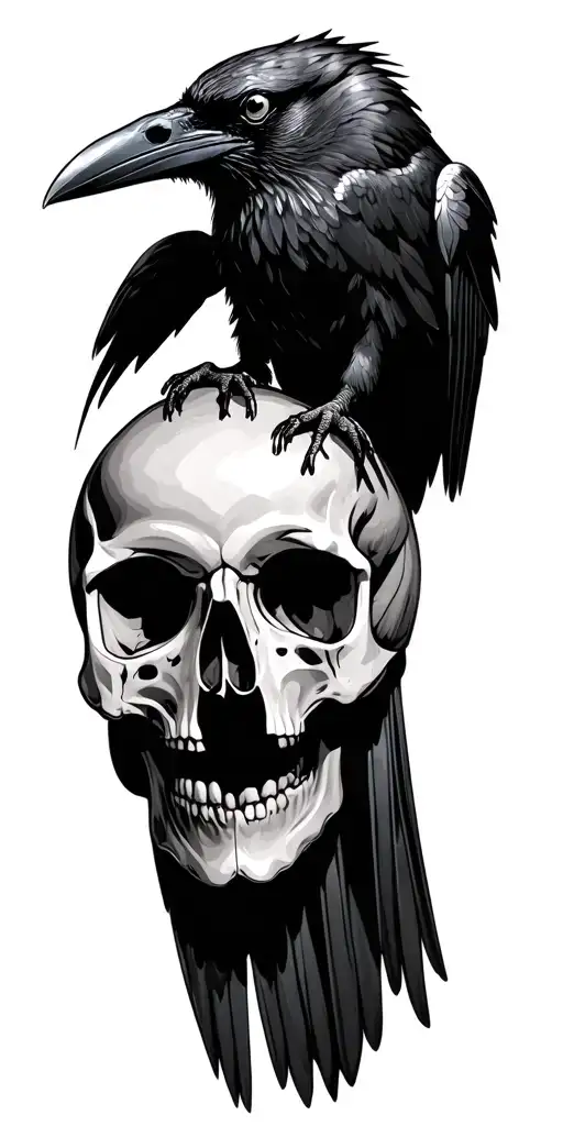 Raven Perched On A Skull