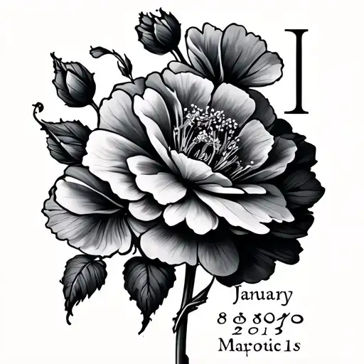 Tattoo With January 8 2013 In Roman Numerals On The Side And Carnation Flowers Everywhere