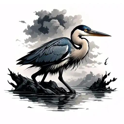 Heron Standing Tall Amidst Dark Storm