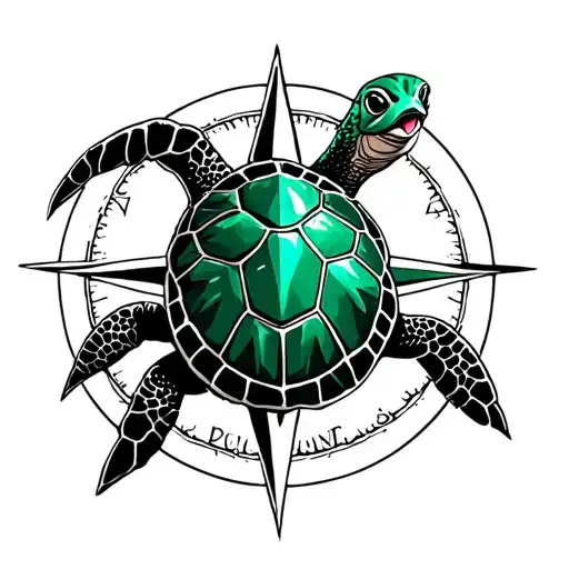 Emerald Turtle With Compass Rose