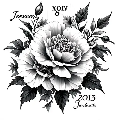 Tattoo With January 8 2013 In Roman Numerals On The Side And Carnation Flowers Everywhere