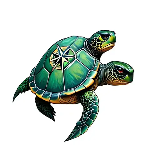 Emerald Turtle With Compass Rose