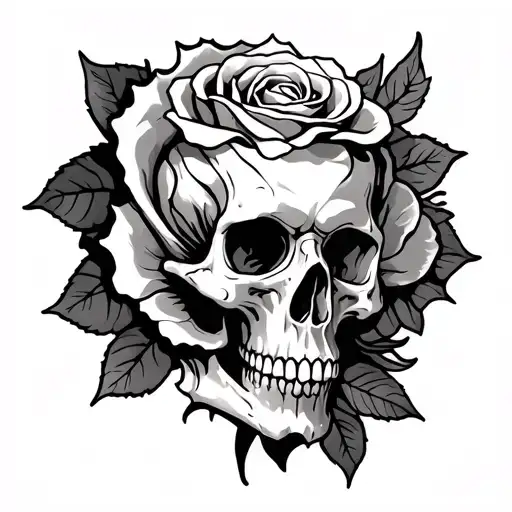 Rose With A Skull In The Center And A Dragon As The Stem