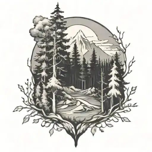 Forest With Mountians In The Back