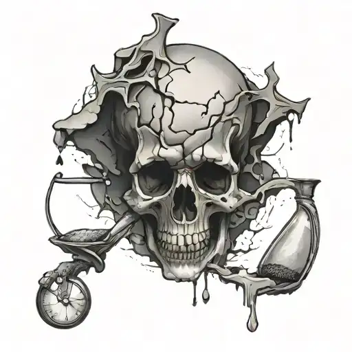 Fractured Skull With An Hourglass Leaking Sand