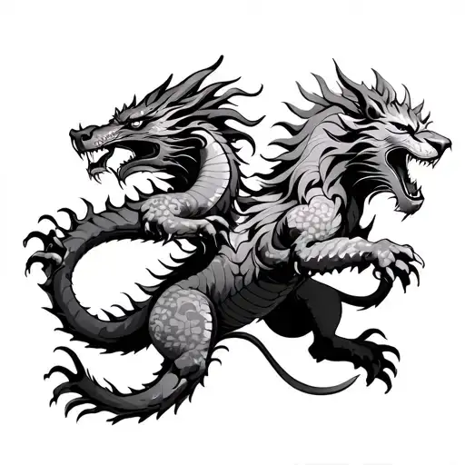 Dragon And Lion Fighting