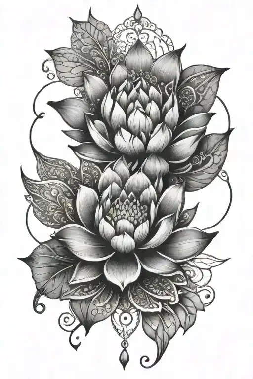 Mandala Design And Lotus Flower