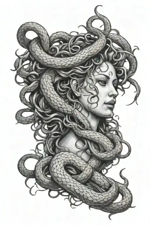 Medusa With Snakes Going Down The Spine With Barbed Wire