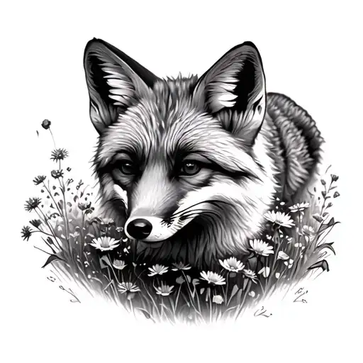 Red Fox Rolling In A Field Of Wildflowers