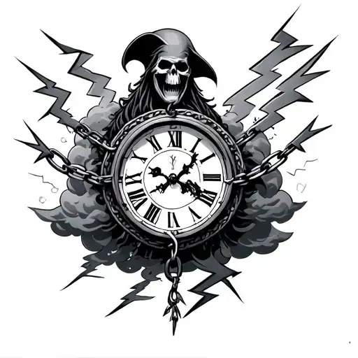 Clock Chains Cross Clouds Lightning Bolts Grim Reaper