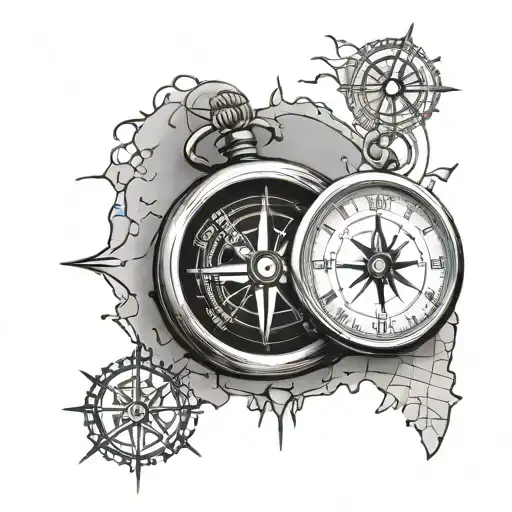 Clock And Compass With Map