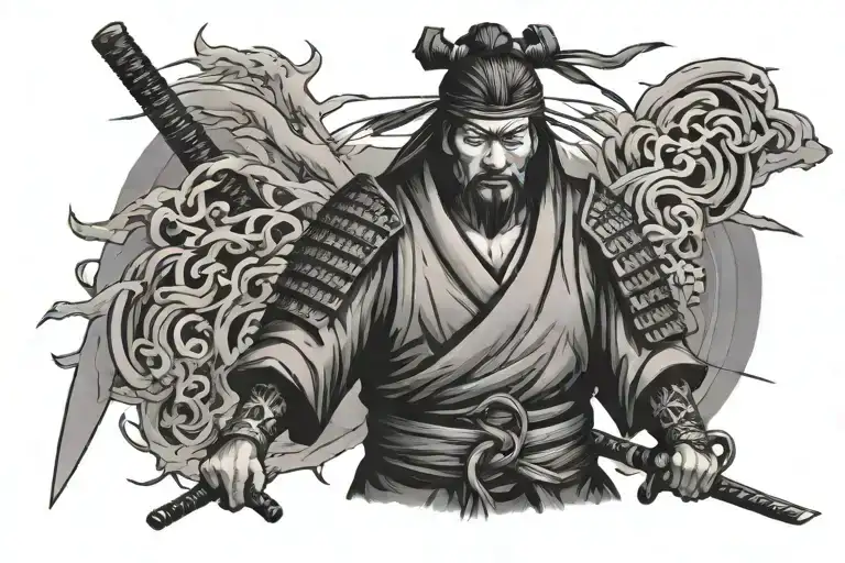 Samurai With Japanese Writings