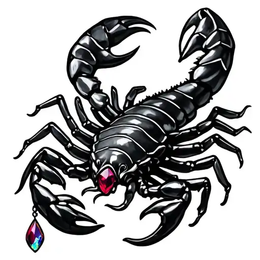 Scorpion With A Ruby Birthstone And An Opal Birthstone Hanging Off The Tail