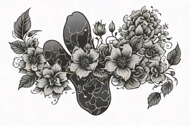 Dog Paw Print Surrounded By Flowers