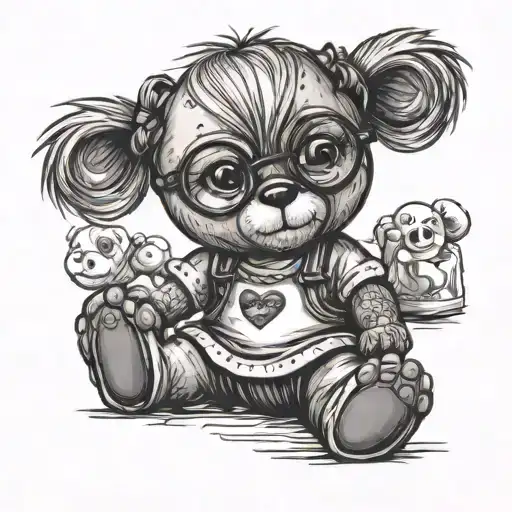 Little Girl Teddy Bear With Square Glasses Sitting On The Floor