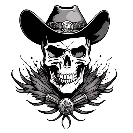 American Traditional Cowboy Skull
