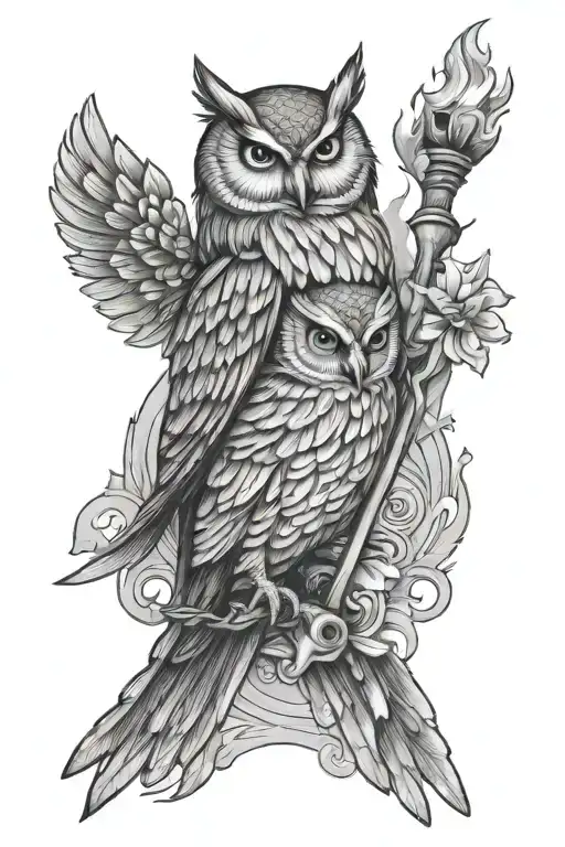 Spear And Owl And Torch