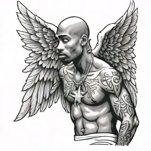 Standing 2Pac Full Body With Spread Angel Wings
