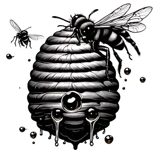 Gothic Horror Style Beehive And Bees With Honey