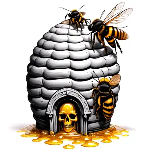 Gothic Horror Style Beehive And Bees With Honey