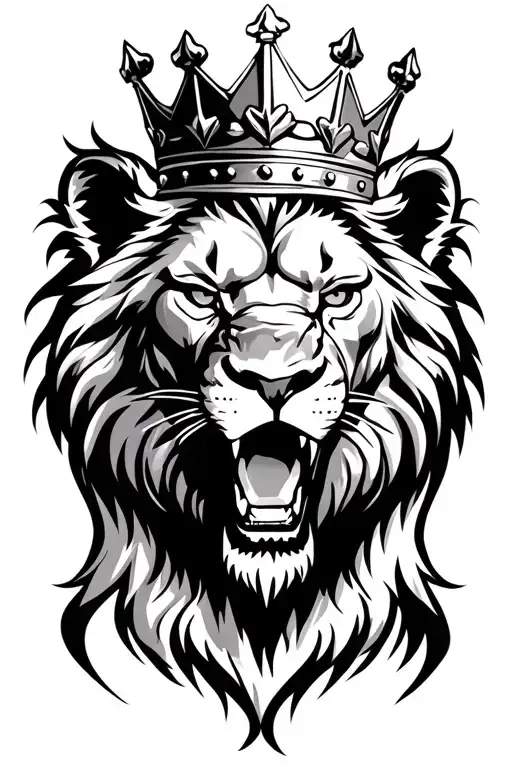 Fierce Lion Head With A Kings Crown Facing Forwards And Roaring