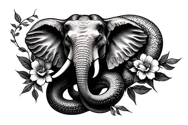 Greek Goddess Flowers And Leaves Snakes Intertwined Elephant Covering The Forearm