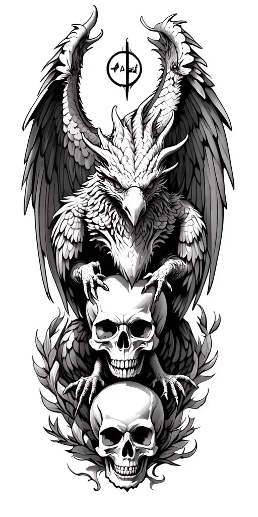 Dragon Double Headed Eagle Wings Holding Skulls