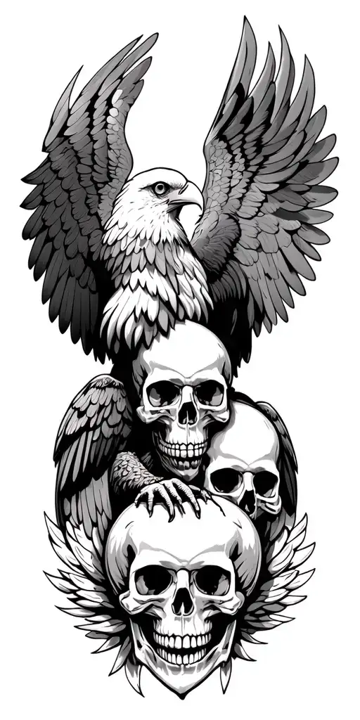 Double Headed Eagle Wings Holding Skulls