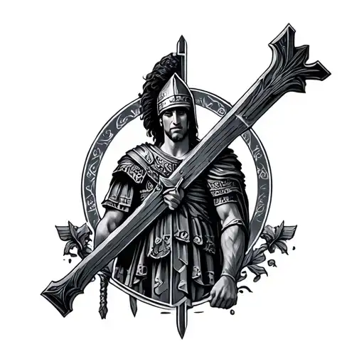 A Cross With A Roman Gladiator In It Faded